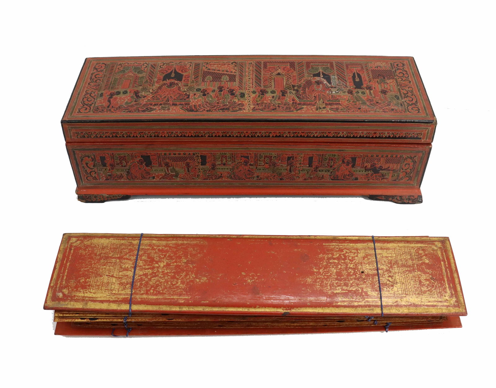 Antique Burmese Buddhist Gilt Kammavaca Manuscript in Lacquered Sadaik Box (1 of 20)