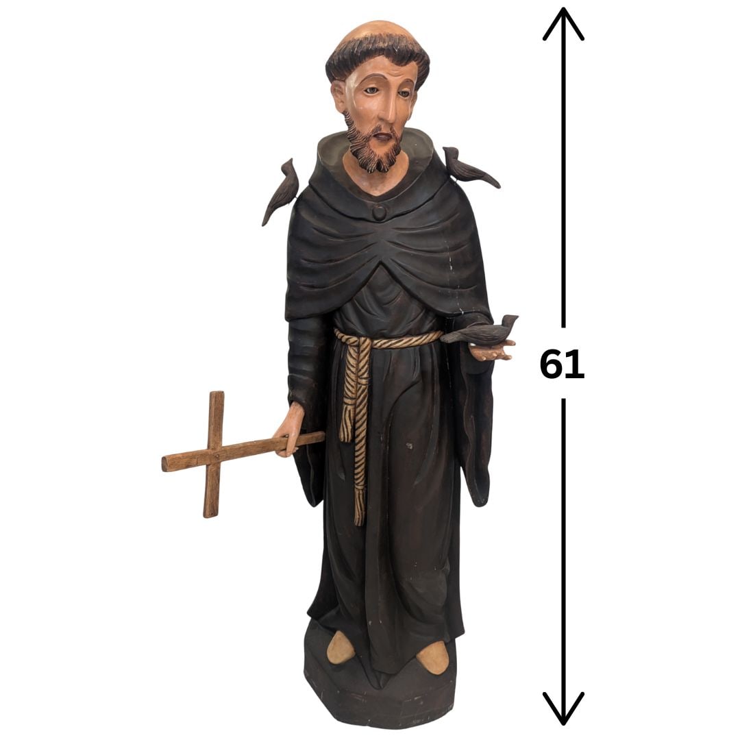 Live Size Polychrome Painted Carved Wood Catholic Saint Francis de Assisi (1 of 15)