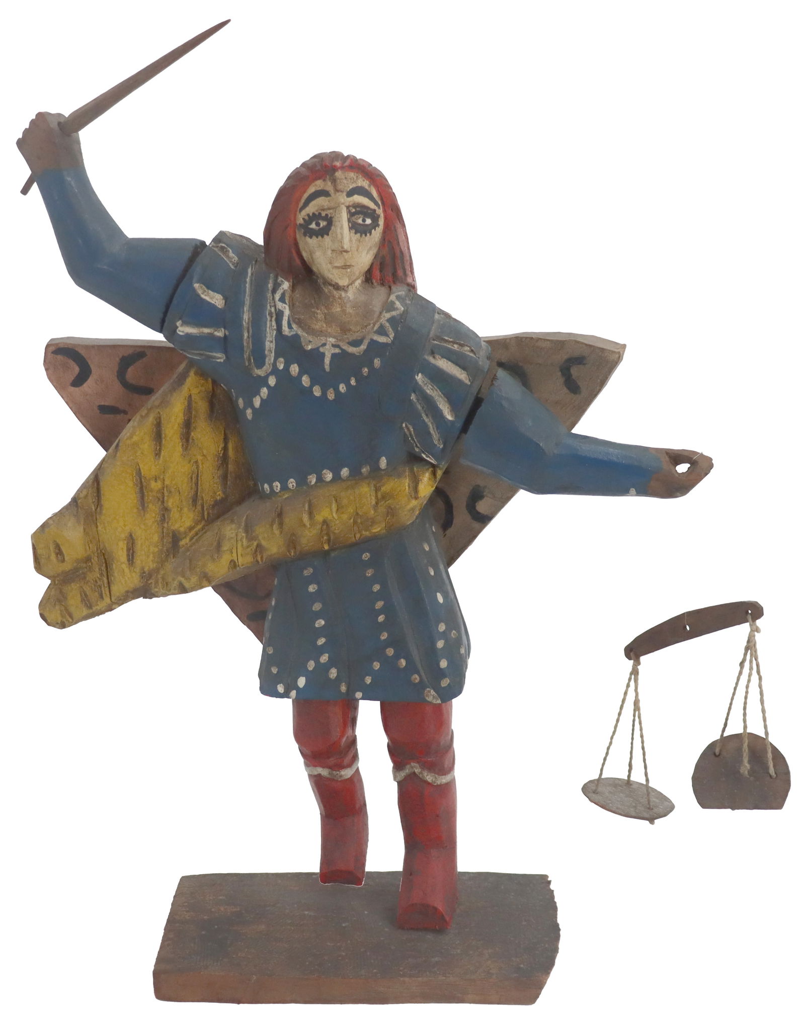 Antique Spanish Colonial Polychrome Painted Carved Wood Saint Sculpture/Buito of Archangel Michael (1 of 17)