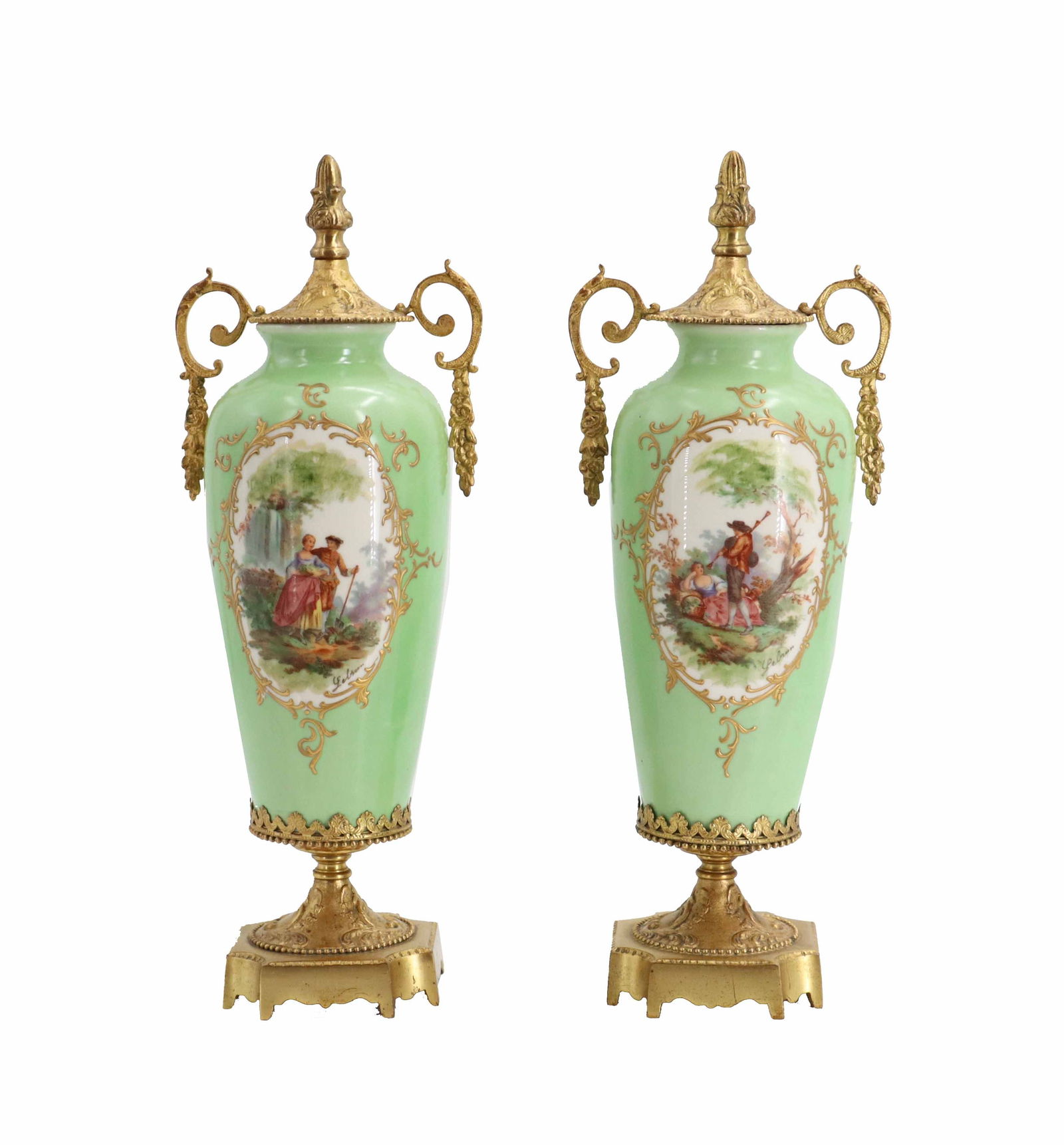 Pair of Late 19th Century / Early 20th Century French Sevres Style Porcelain Gilt Bronze Urns (1 of 20)