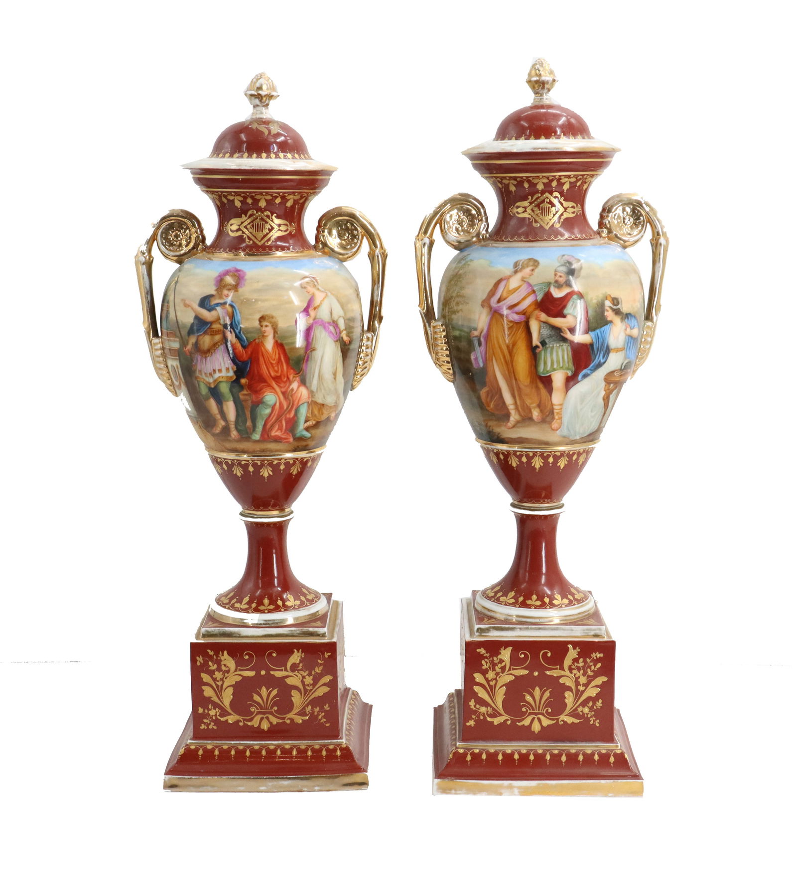 (2) Antique German Meissen Porcelain Hand Painted Neoclassical Urns (1 of 20)