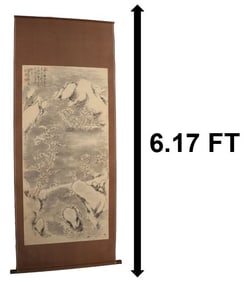 Tomioka Tessai (1837-1924) Japanese, Watercolor on Silk Grayscale Landscape