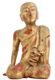 Antique Burmese Gilt Wood Monk Statue - AS IS