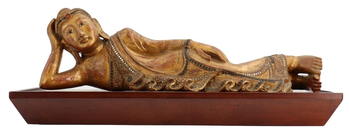 Antique Carved Gilded Reclining Buddha Statue