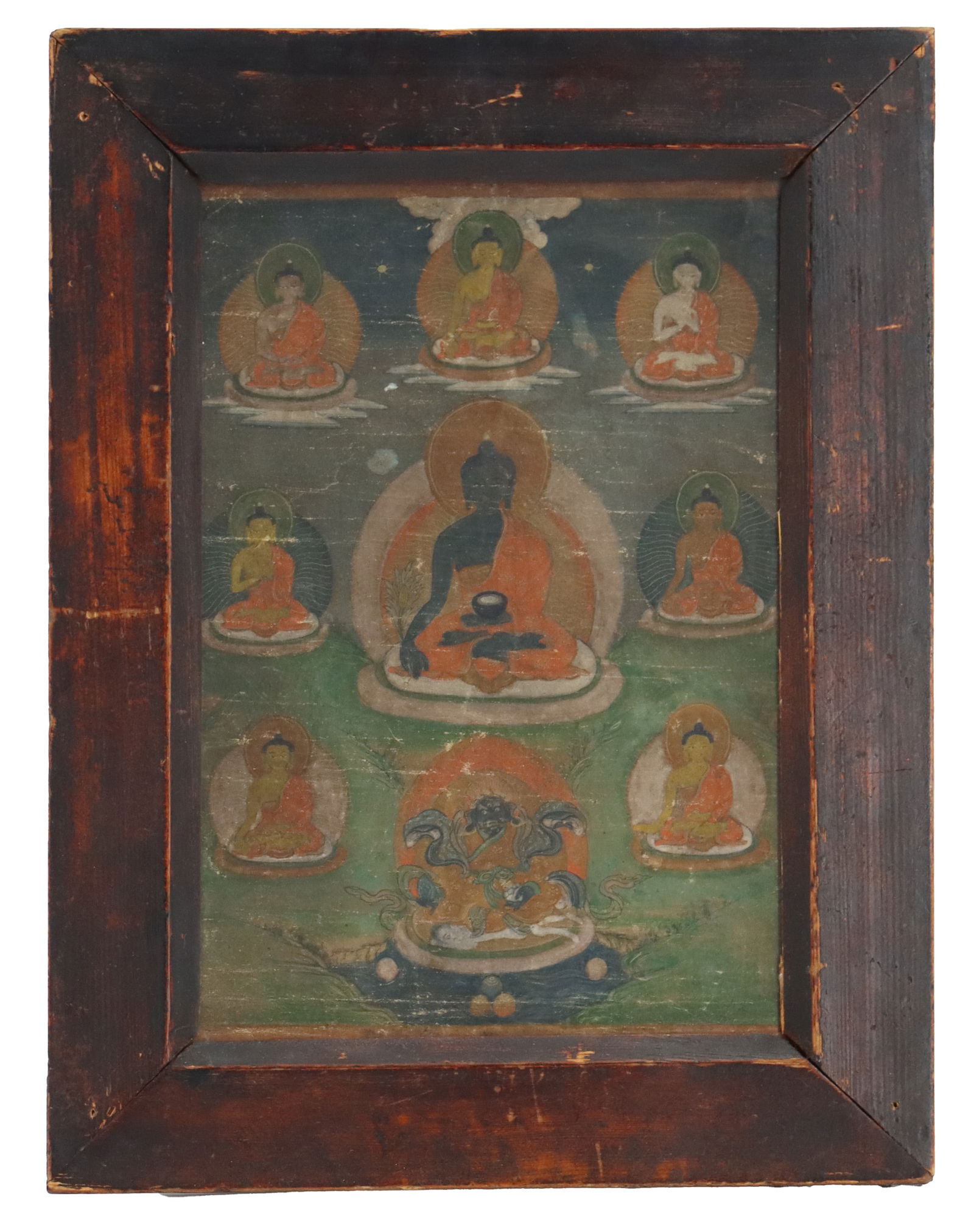 Antique Tibetan Medicine Buddha Framed Thangka (1 of 12)