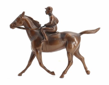 Vintage Bronze Jockey on Horse Freestanding Sculpture
