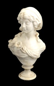 Italian Signed Bellini Grand Tour White Marble Pastoral Bust