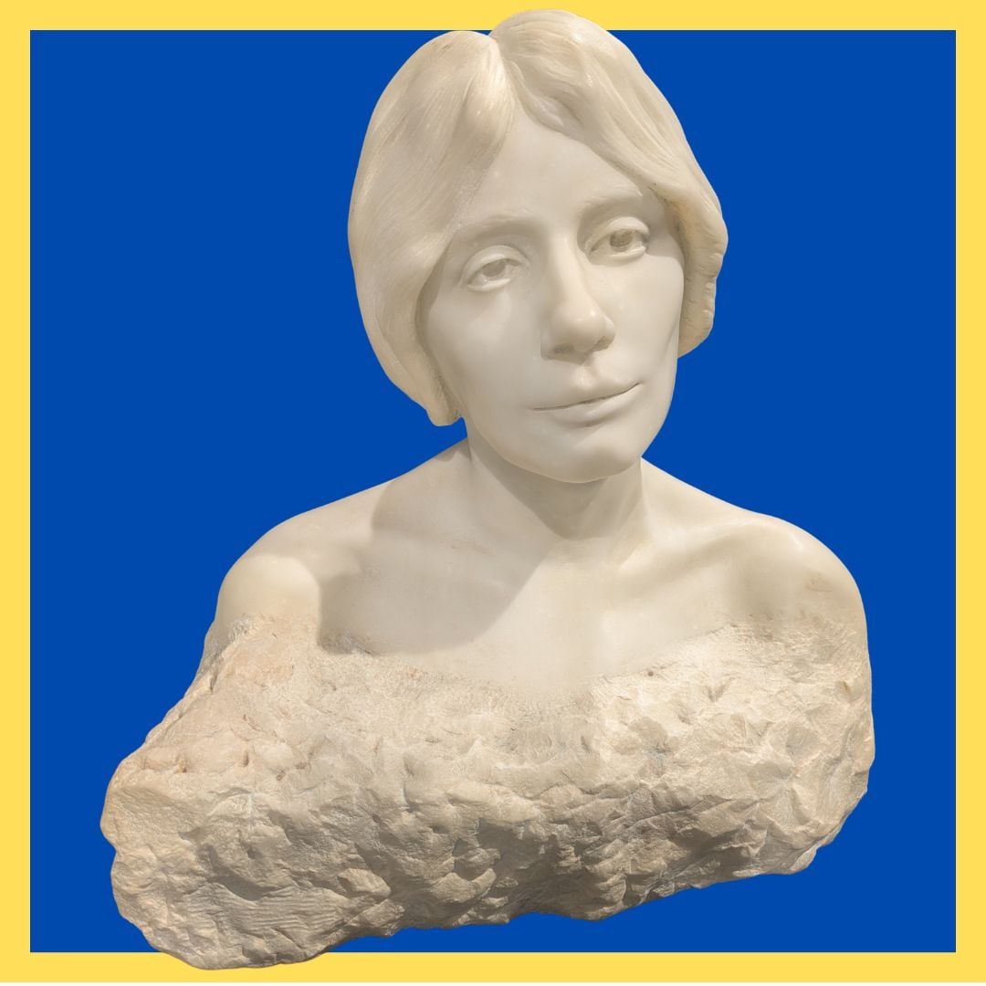 Charles William Ayton (1865-1956) American/French, Carved Marble Female Bust: Charles William Ayton (1865-1956) American/French, Carved Marble Female Bust. Cream marble figure with delicate features and her hair done up, and a rough-hewn base that her clavicle, back, and should