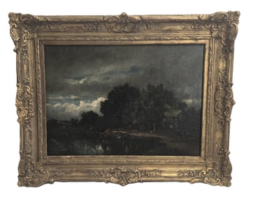 19th Century French Barbizon School Oil on Canvas Landscape