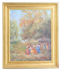 Signed Varale Oil on Canvas Impressionist Figural Landscape