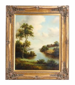 German Signed Kunst Oil on Canvas Atmospheric Landscape