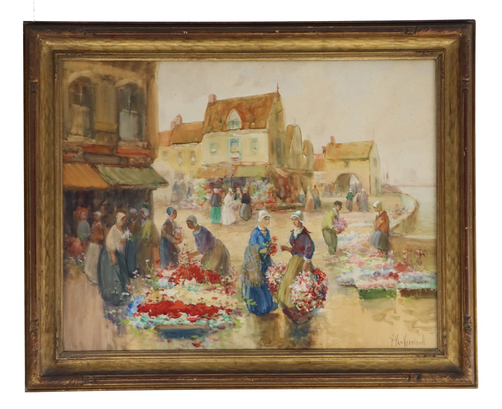 Francis William Vreeland (1879-1954) American, Oil on Canvas Impressionist Marketplace Scene (1 of 16)