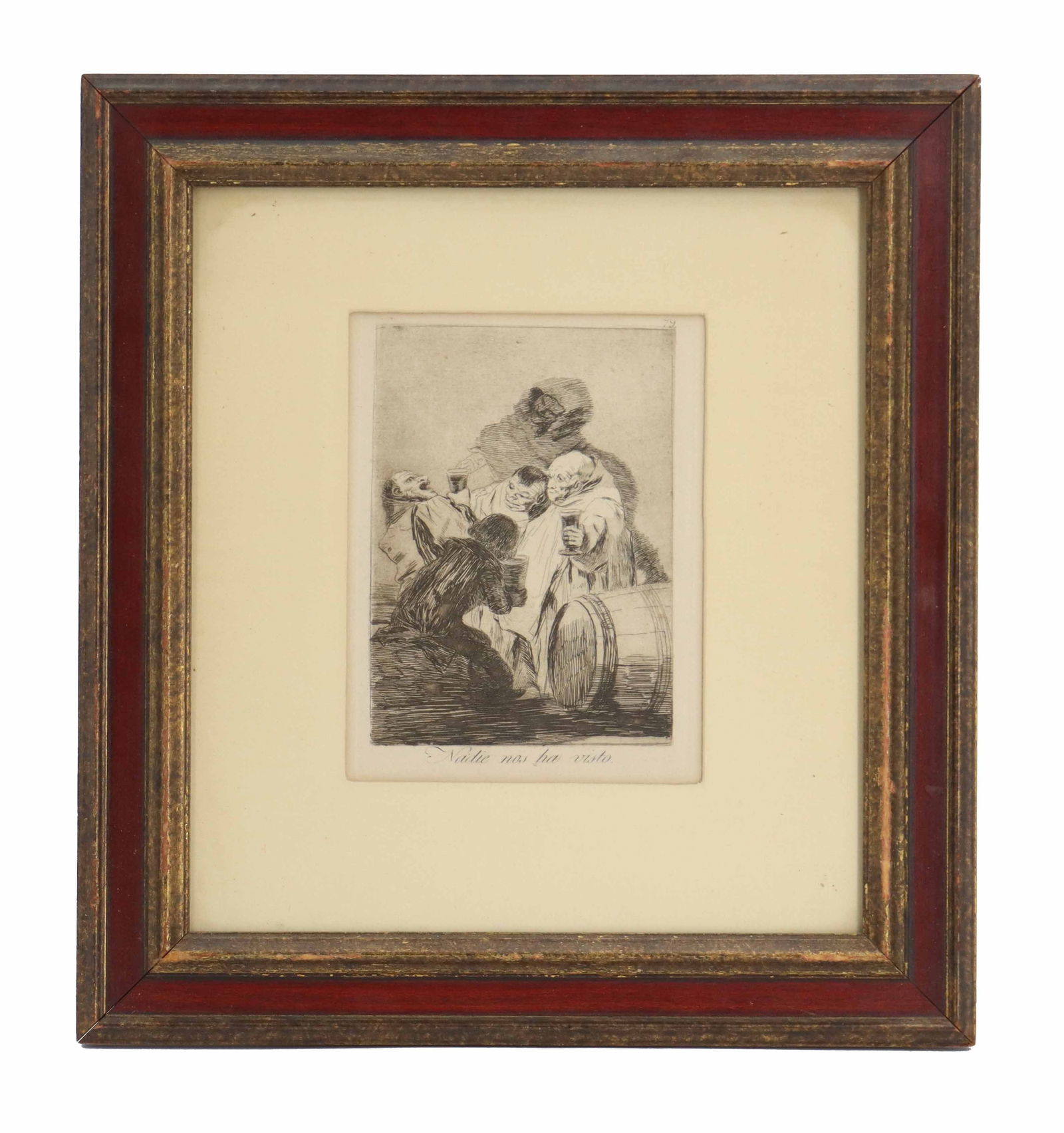 Francisco Goya (1746–1828) Spanish, Etching Print "The Caprices (79)": Francisco Goya (1746–1828) Spanish, Etching Print "The Caprices (79)". Titled "Nadie Nos Ha Visto" (No-one has seen us), the plate is a biting satire targeting the hypocrisy