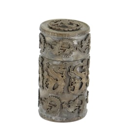 Antique Tibetan Silver Metal Dragon and Phoenix Snuff Box