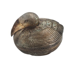 Peruvian Repoussed Silverplated Bird Form Betel Box