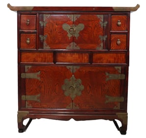 Korean Elmwood Tansu Butterfly Chest with Brass Hardware