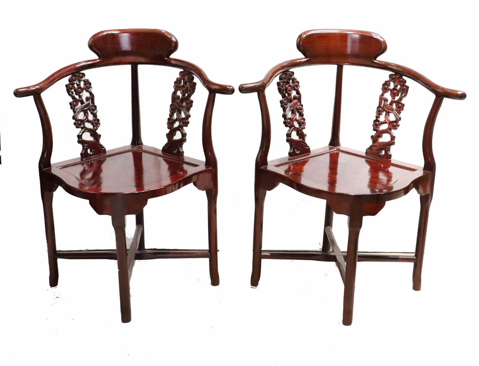 (2) Chinese Carved Rosewood Corner Chairs (1 of 19)