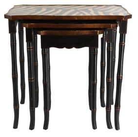 3-Piece Carved Wood Chinoiserie Nesting Tables