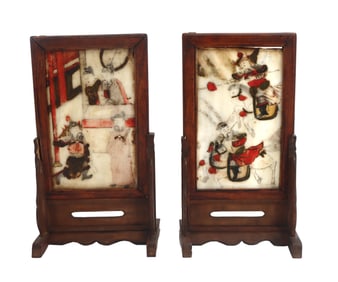 Pair of Qing Dynasty Signed Imperial Court Scene Table Screens