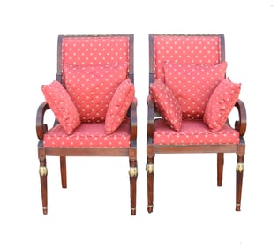 Pair of French Louis XVI Style Mahogany Fauteuil Armchairs