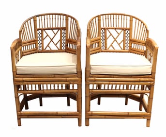 (2) Vintage English Brighton Pavilion Style Chinoiserie Bamboo High Arm Chairs
