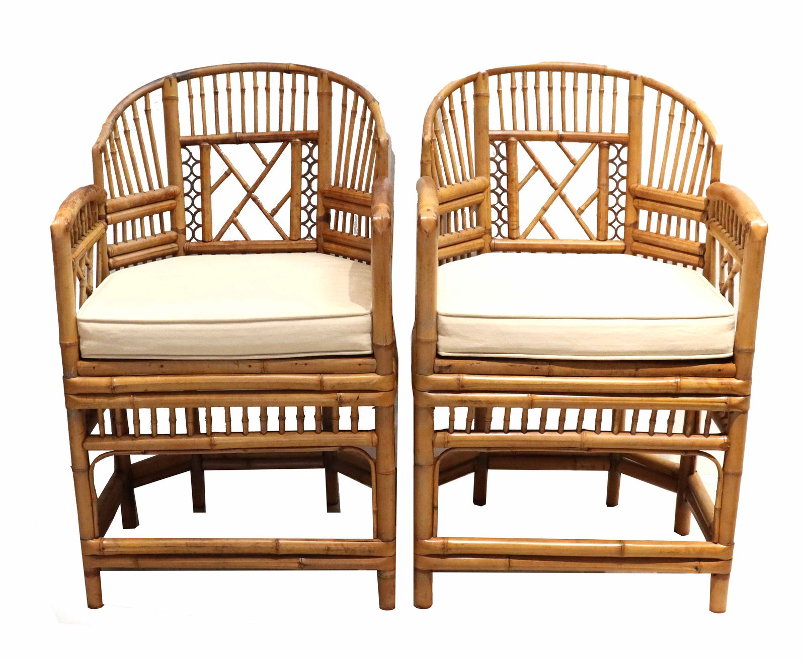 (2) Vintage English Brighton Pavilion Style Chinoiserie Bamboo High Arm Chairs (1 of 20)