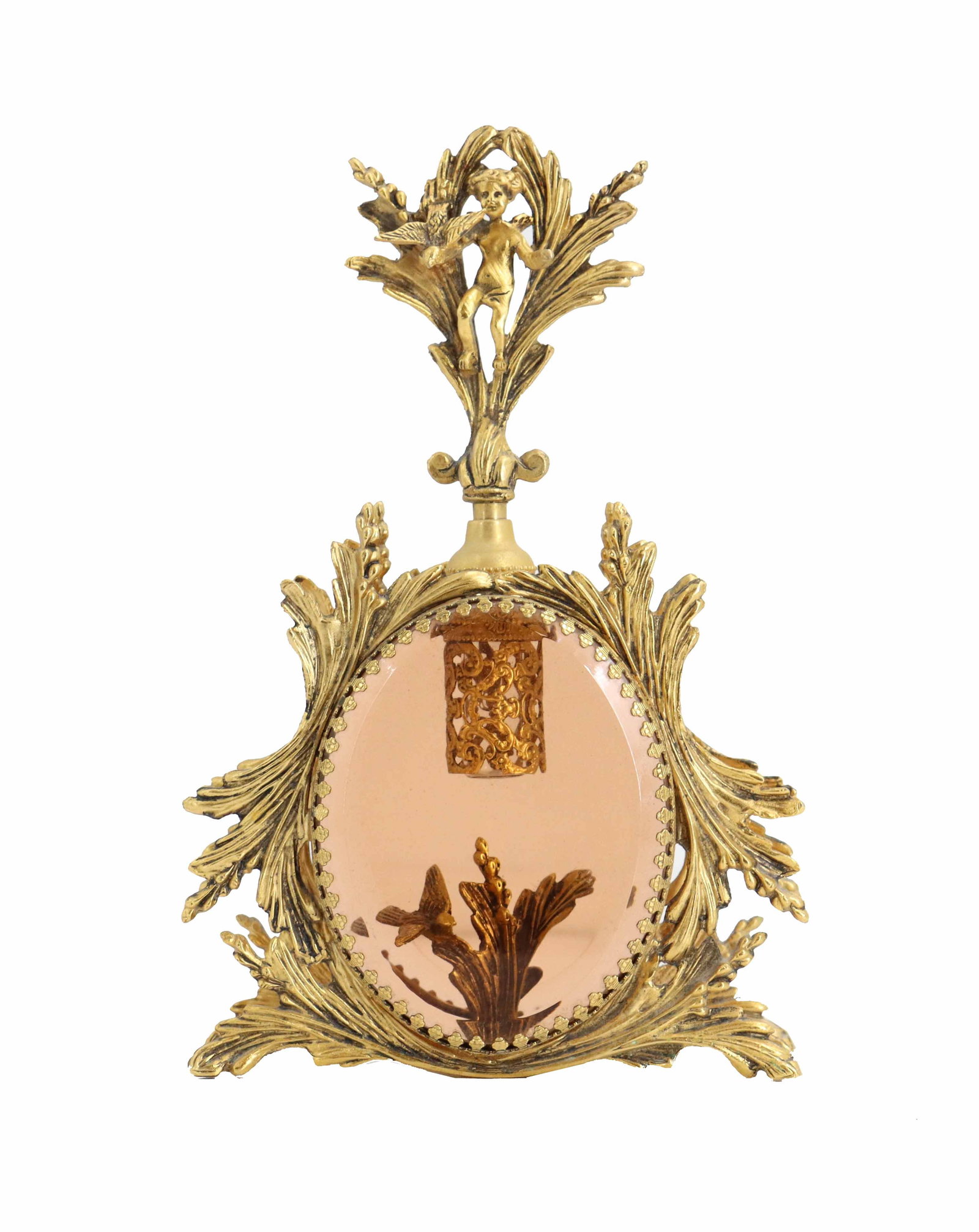 Vintage Rococo Style Ormolu Filigree and Amber Glass Perfume Bottle (1 of 15)