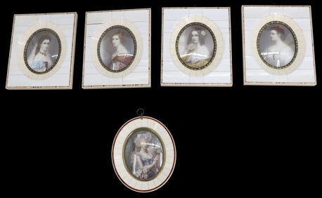 (5) Framed Miniature Female Portraits