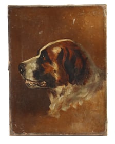 19th Century Oil on Canvas Animal Portrait of St. Bernard