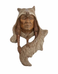 Signed J.A.W. Carved Wooden Carving Of American Indian