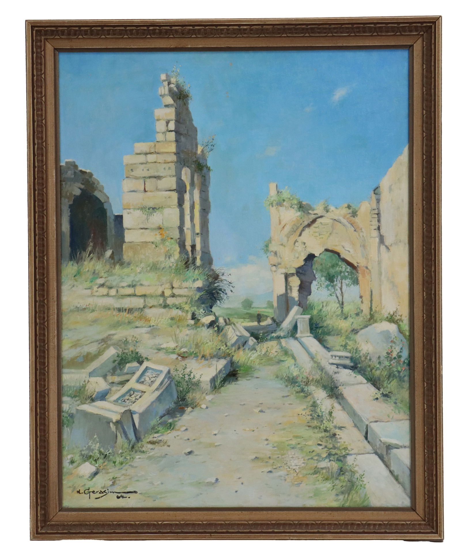 Nimetullah Gerasim (1904-1986) Turkish, Original Oil on Canvas Painting of Ancient Ruins (1 of 12)