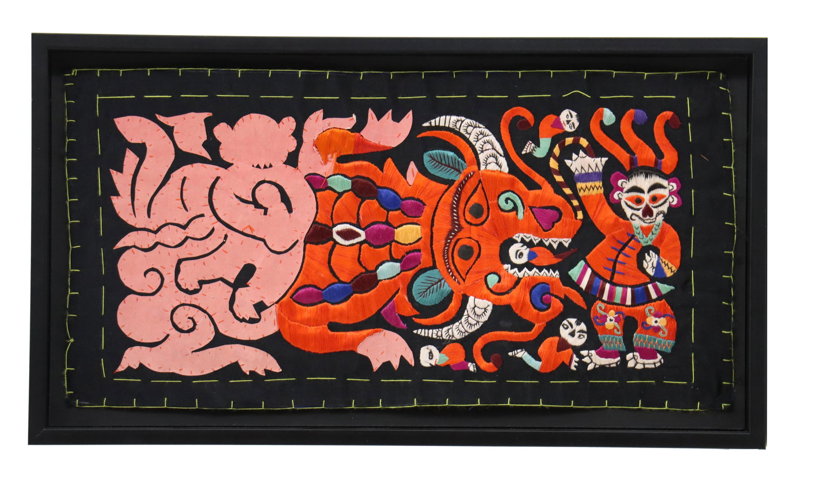 Chinese Embroidered Silk Textile in Contemporary Ebonized Frame (1 of 7)