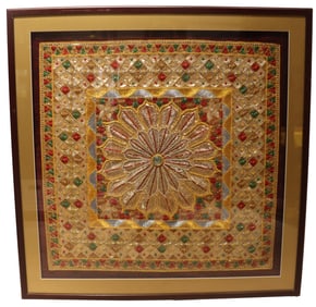 Framed Burmese Kalaga Embroidered Square Textile