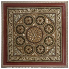 Framed Burmese Embroidered Mandala Kalaga Textile