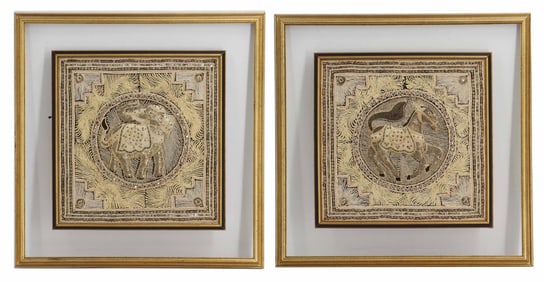 (2) Floating Framed Indian Embroidered Silk Kalagas