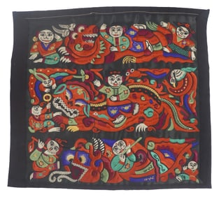Chinese Miao Ethnic Embroidered Silk Fabric Patch