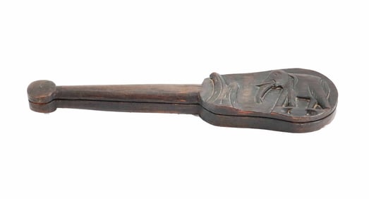 Antique Asian Hand-Carved Wooden Opium Scale Case and Implements