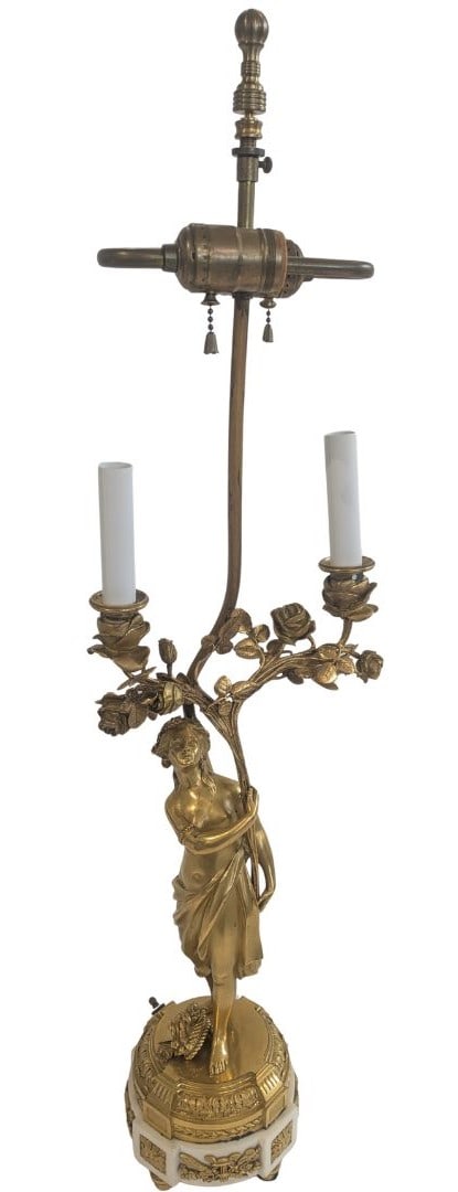 French Louis XVI Style Gilt Bronze Candelabra Converted into Table Lamp (1 of 13)