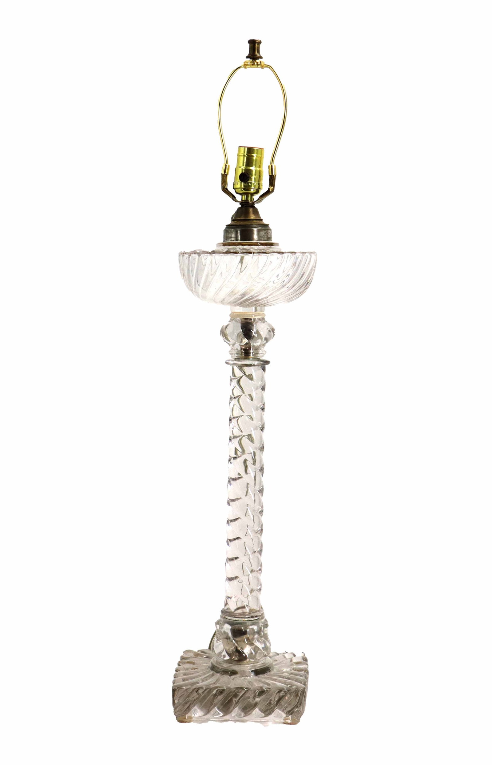 19th Century Baccarat Style Pressed Glass Crystal Column Electrified Oil Lamp (1 of 15)