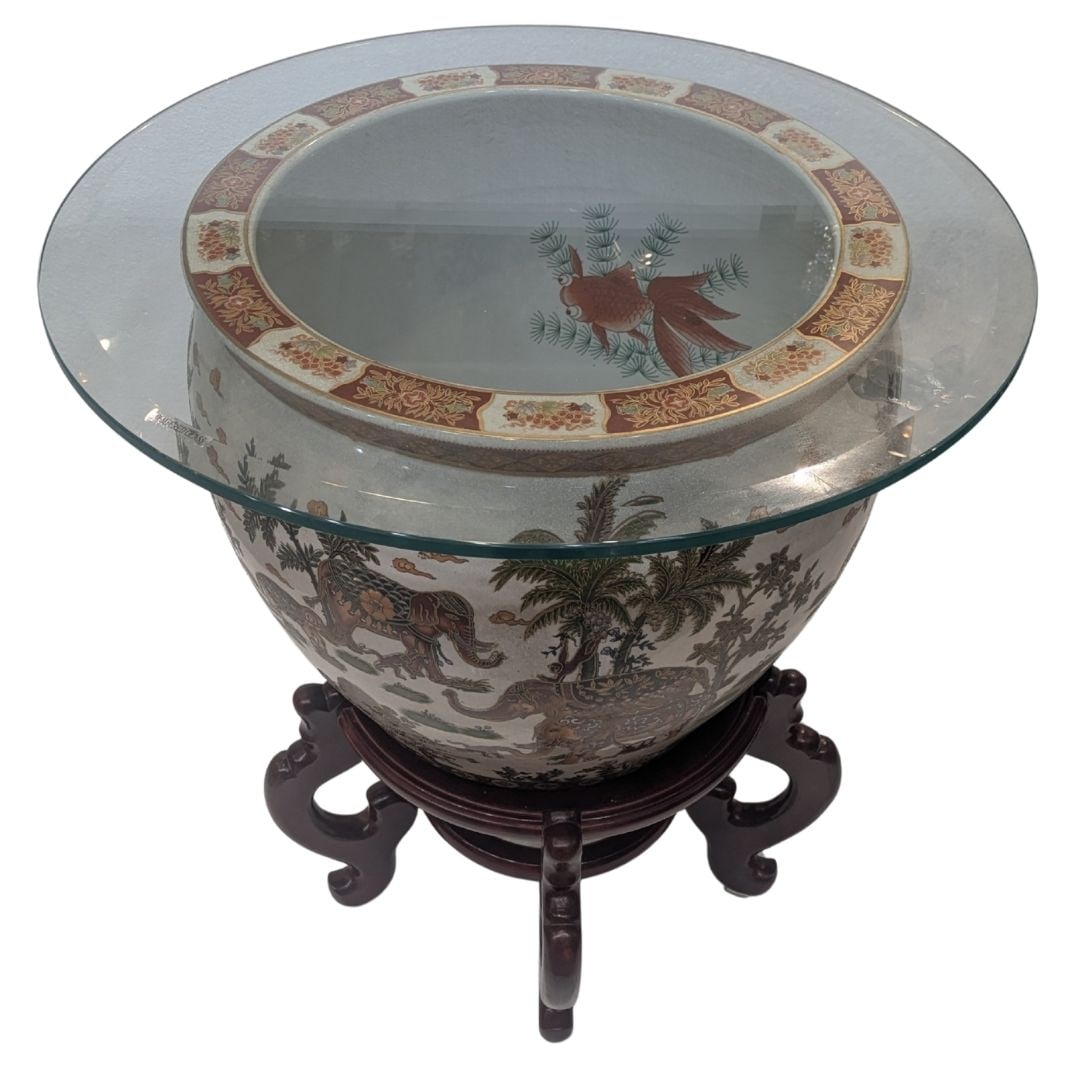 Chinese Famille Rose Enameled Porcelain Fish Bowl as Table (1 of 15)