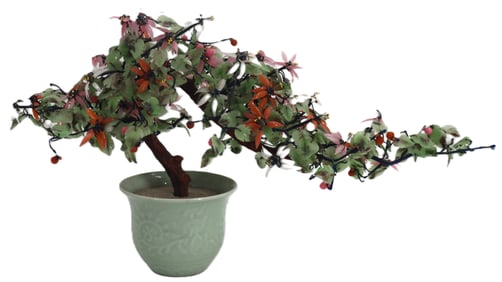 Chinese Jade and Hardstone Bonsai Tree