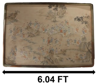 Large Chinese Ink and Watercolor on Silk Painting "100 Boys"