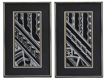 Pair of Stylized Ancestral Polynesian Designed Prints