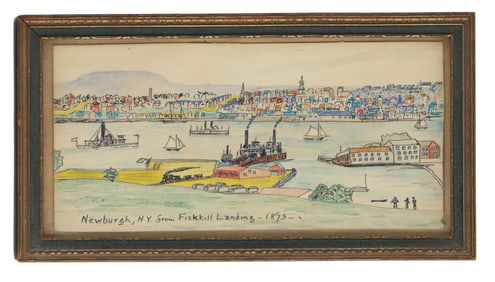 1879 Ink and Watercolor Landscape Illustration of Newburgh, New York