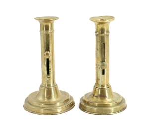 (2) Matching Antique French Side Ejector Brass Candlesticks