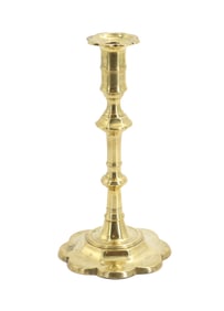 Antique English Georgian Flower Petal Brass Candlestick