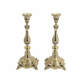 Pair of Brass Rococo Style Candlesticks