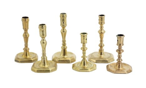 (6) 16th Century Flemish Brass Candlesticks