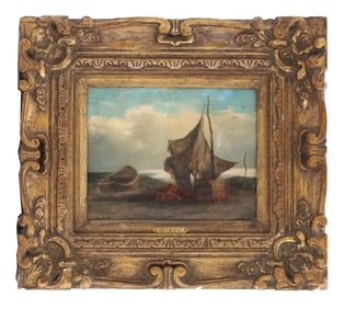 Attributed Fiske Late 19th/Early 20th Century Oil on Canvas Coastal Landscape