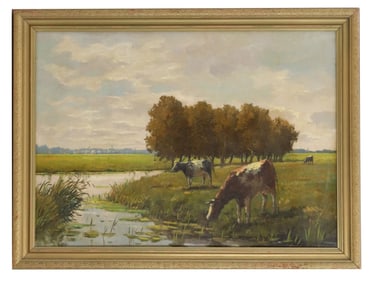 Pastoral Cows and Landscape Oil on Canvas Painting